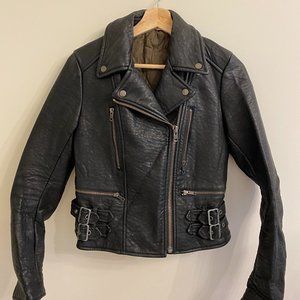Free People Black Vegan Leather Moto Jacket Size 2 - zip up with buckles, lined